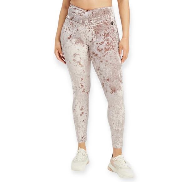 NWT Fabletics High-Waisted Crushed Velour Crossover Legging Rose Gold Sz Medium - Picture 1 of 9